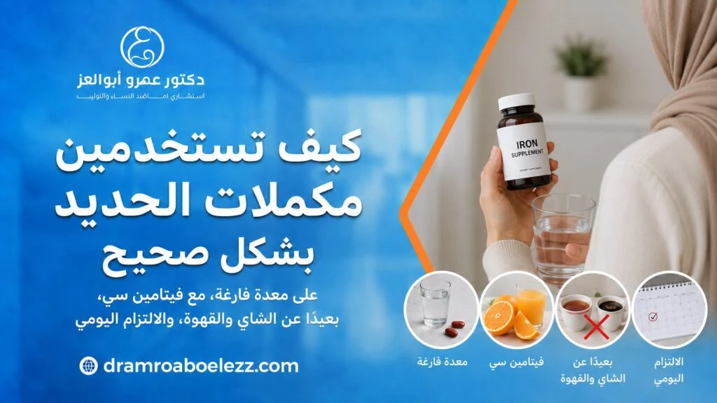 صورة توضح طريقة استخدام مكملات الحديد بشكل صحيح